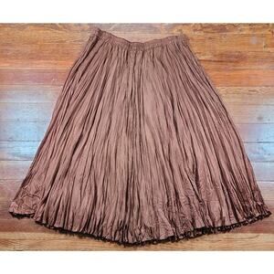 Vintage Savannah 100% Silk Copper Broomstick Pleated Crinkle Maxi Skirt Y2K 1XL